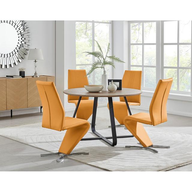 Chowchilla Dining Set with 4 Chairs Canora Grey Colour (Table Top): Brown, Colour (Table Base): Black, Colour (Chair): Mustard on Productcaster.