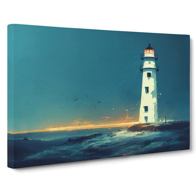 Thrilling Lighthouse Sunrise - Wrapped Canvas Painting Breakwater Bay Size: 40cm H x 60cm W x 3cm D on Productcaster.