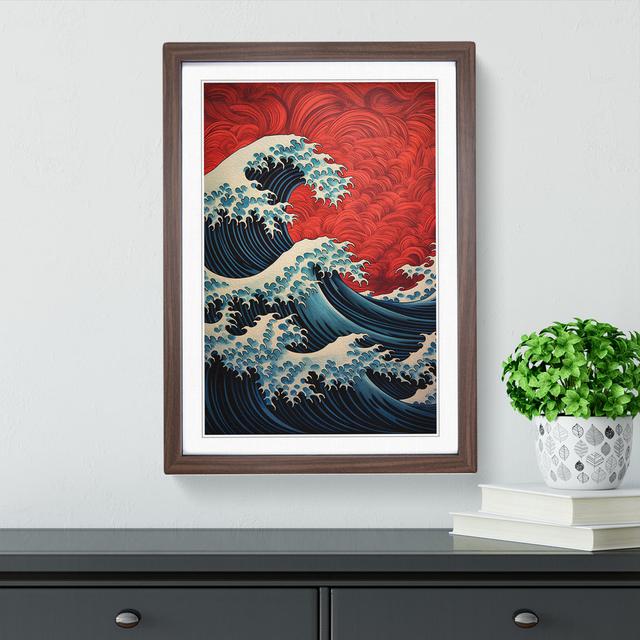 XYZ-FRM-V1223-6461 Wave Japanese Geometric No.2 - Single Picture Frame Print on Wood Big Box Art Frame Colour: Walnut, Size: 64cm H x 46cm W x 2cm D on Productcaster.