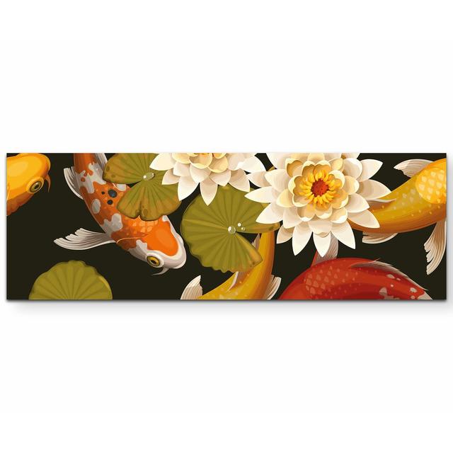 Leinwandbild Koi Fische mit Seerosen East Urban Home Größe: 150 L x 50 B on Productcaster.