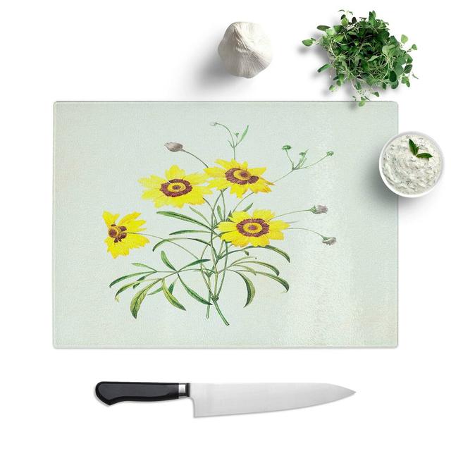 Tempered Glass Yellow Tickseed Flowers by Pierre-Joseph Redoute Cutting Board East Urban Home Size: 39 cm W x 28.5 cm L on Productcaster.