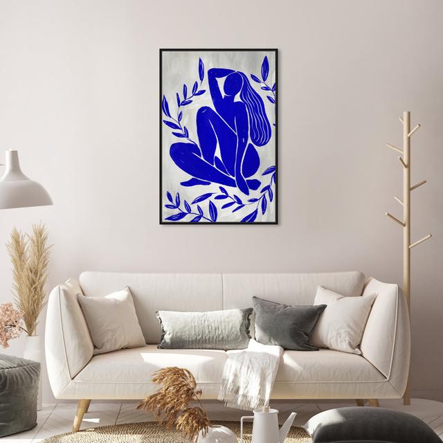 Floral And Botanical Woman Sitting In Nature, Modern & Contemporary White And Blue Canvas Wall Art Print For Bedroom Oliver Gal Format: Black Framed, on Productcaster.