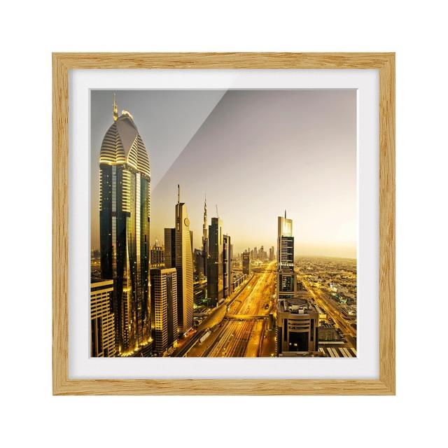 Golden Dubai - Picture Frame Photograph Print on Paper East Urban Home Frame Options: Natural oak, Size: 70cm H x 70cm W on Productcaster.