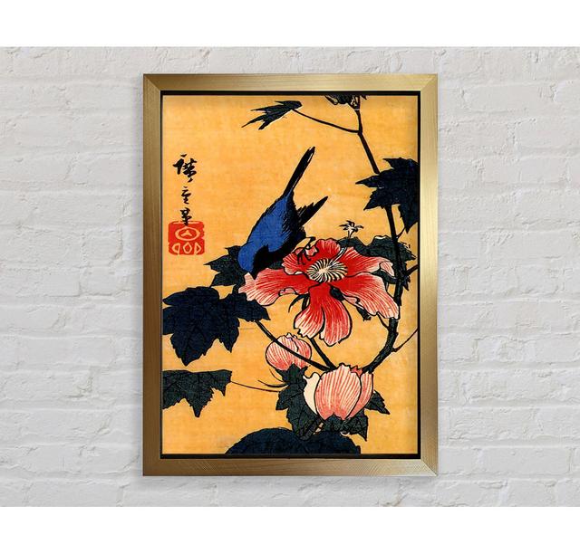 Hiroshige Bird On A Hibiscus Flower Framed Print Rosalind Wheeler Size: 118.9cm H x 84.1cm W x 3.4cm D, Format: Gold Framed Paper on Productcaster.