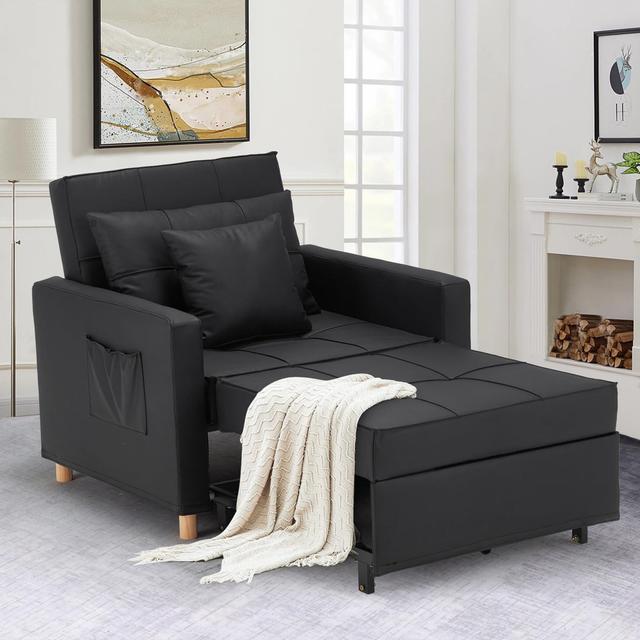 Emma-Leigh 1 Seater Fold Out Upholstered Sofa Bed Ebern Designs Upholstery Colour: Black on Productcaster.