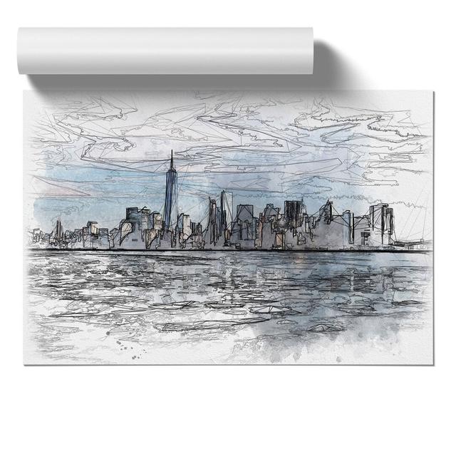 New York Skyline Vol.7 - Unframed Drawing East Urban Home Size: 42cm H x 59cm W x 0.1cm D on Productcaster.