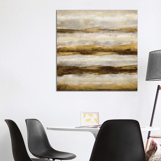 Linear Motion In Golden by Jaden Blake - Wrapped Canvas Painting Metro Lane Size: 93.98cm H x 93.98cm W x 3.81cm D on Productcaster.