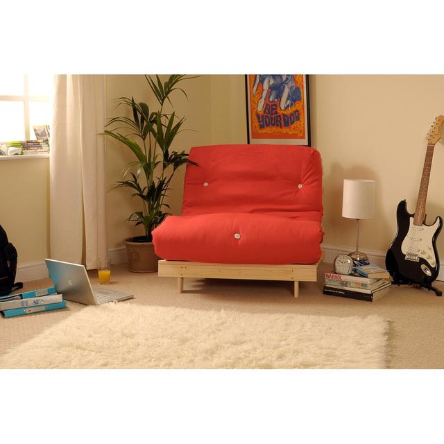 Arlete Upholstered Tufted Futon Chair Latitude Run Upholstery Colour: Red, Size: 76cm H x 91cm W x 78cm D on Productcaster.