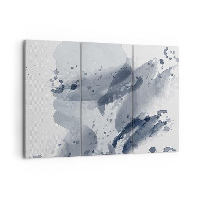 Abstraction Blue Minimalism - 3 Piece Wrapped Canvas Painting Ivy Bronx Size: 70cm H x 105cm W x 1.8cm D on Productcaster.