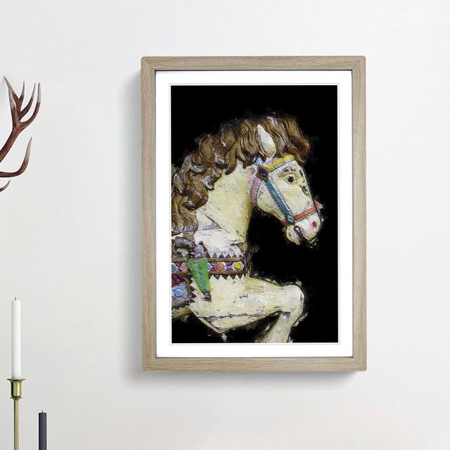 Vintage Rocking Horse in Abstract - Picture Frame Painting Print on MDF East Urban Home Size: 65cm H x 48cm W x 2cm D, Frame Option: Oak Framed on Productcaster.