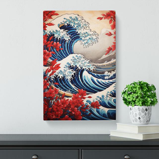 Wave Japanese Symbolism Art House of Hampton Size: 60cm H x 40cm W x 3cm D on Productcaster.