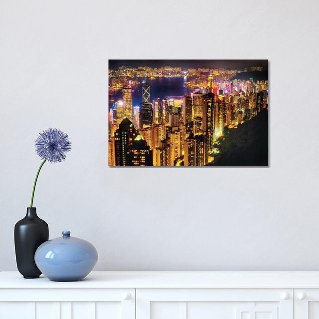 Hong Kong Night Skyline by George Oze - Wrapped Canvas Photograph Latitude Run Size: 30.48cm H x 45.72cm W x 1.905cm D on Productcaster.