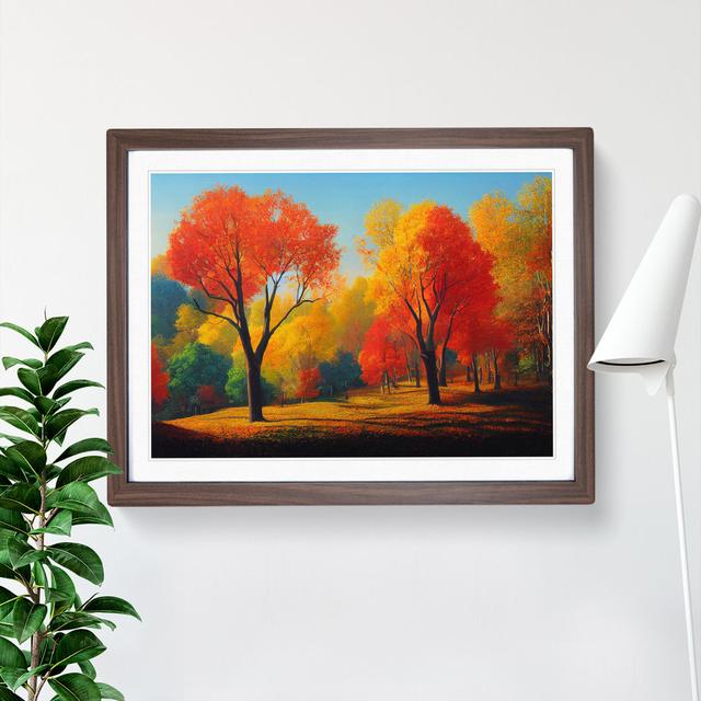 Charismatic Autumn Forest - Picture Frame Painting Marlow Home Co. Size: 46cm H x 64cm W x 2cm D, Frame Colour: Walnut on Productcaster.