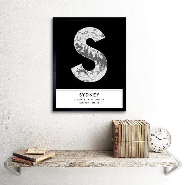 Sydney City Map Sydney Black & White - Single Picture Frame Typography Wee Blue Coo on Productcaster.