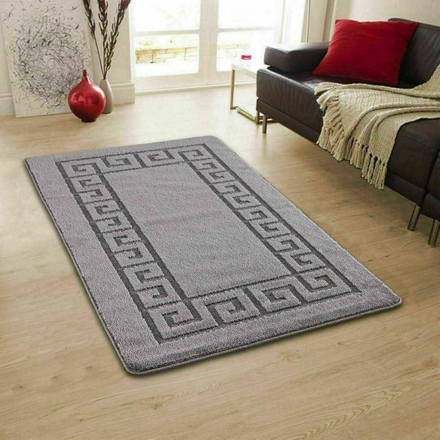 NON SLIP ROCCO PLAIN RUGS LIVING ROOM BEDROOM HALLWAY RUG /MAT/ RUNNER Dark-Grey Canora Grey Rug Size: Rectangle 40 x 60cm on Productcaster.