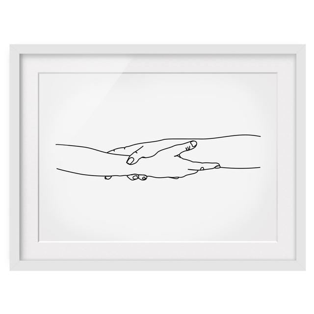 Friendly Hands Line Art - Picture Frame Drawing Rosalind Wheeler Frame Option: White Framed, Size: 70cm H x 100cm W x 2cm D on Productcaster.