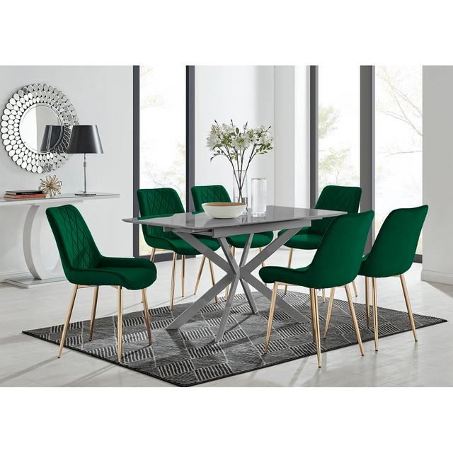 Drop Leaf Dining Set Canora Grey Colour (Chair): Green/Gold, Number of Chairs Included: 6 on Productcaster.