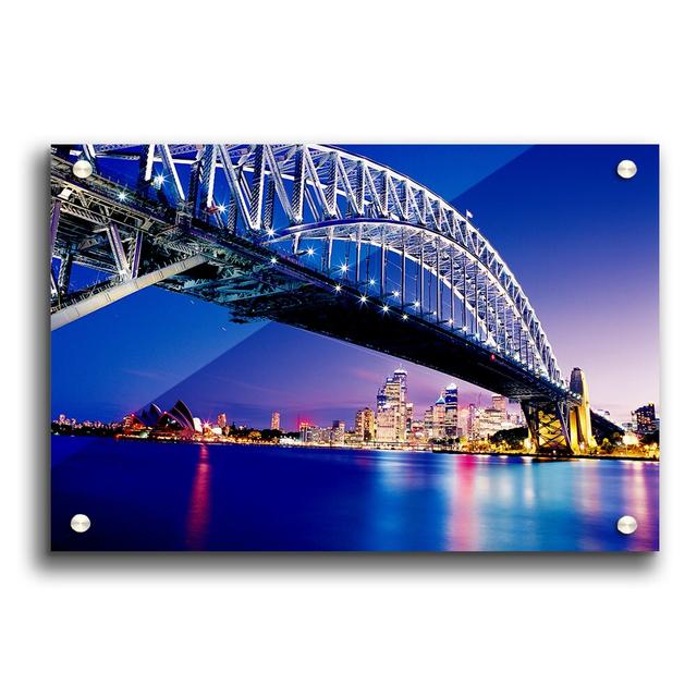 Sydney Harbour Bridge Blue Night - Photographic Print on Canvas East Urban Home Size: 21cm H x 29.7cm W x 8cm D, Format: Natural Framed Paper on Productcaster.