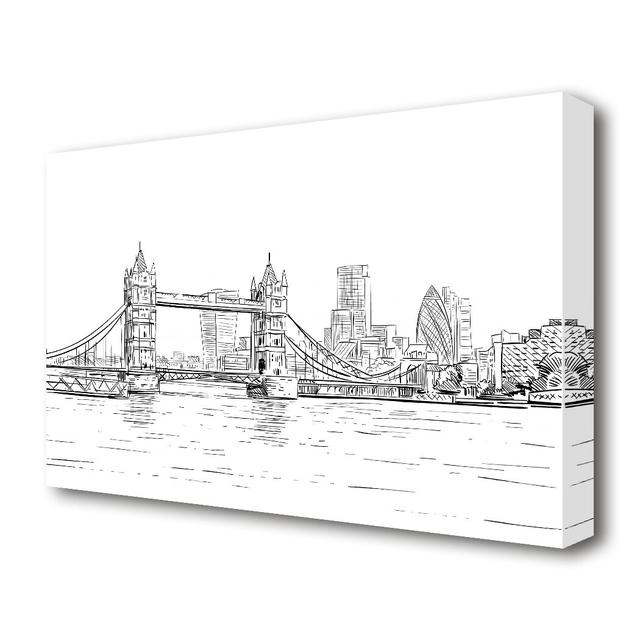 Tower Bridge Outline 1 London - Wrapped Canvas Drawing Print East Urban Home Size: 101.6 cm H x 142.24 cm W on Productcaster.