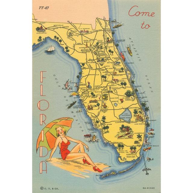 Florida Postcard VI byWild Apple Portfolio - Wrapped Canvas Graphic Art Print Happy Larry Size: 46cm H x 30cm W on Productcaster.