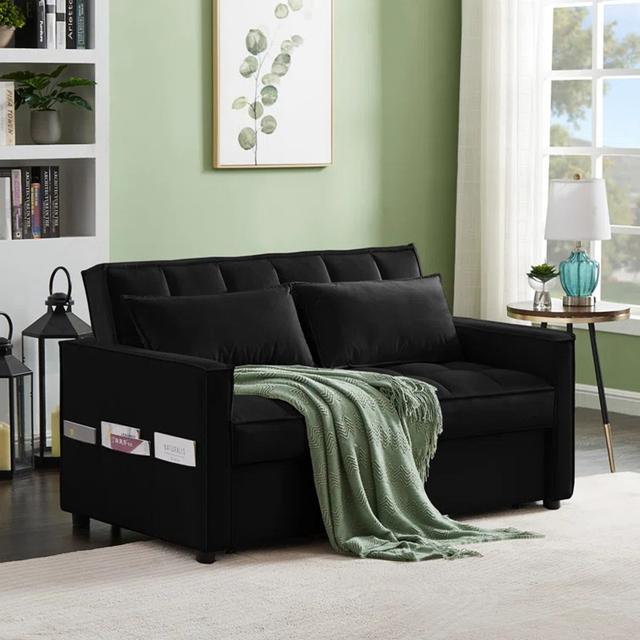 Madrid Velvet 2 Seater Pullout Sofa Bed in Black Fairmont Park on Productcaster.