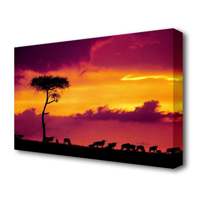 'African Safari Sunset Wildlife' Photographic Print on Canvas East Urban Home Size: 81.3 cm H x 121.9 cm W on Productcaster.