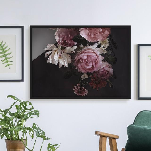 Pink Flowers On Black - Single Picture Frame Print Rosdorf Park Matte Colour: No Matte, Format: Black Framed, Size: 70cm H x 100cm W x 2cm D on Productcaster.