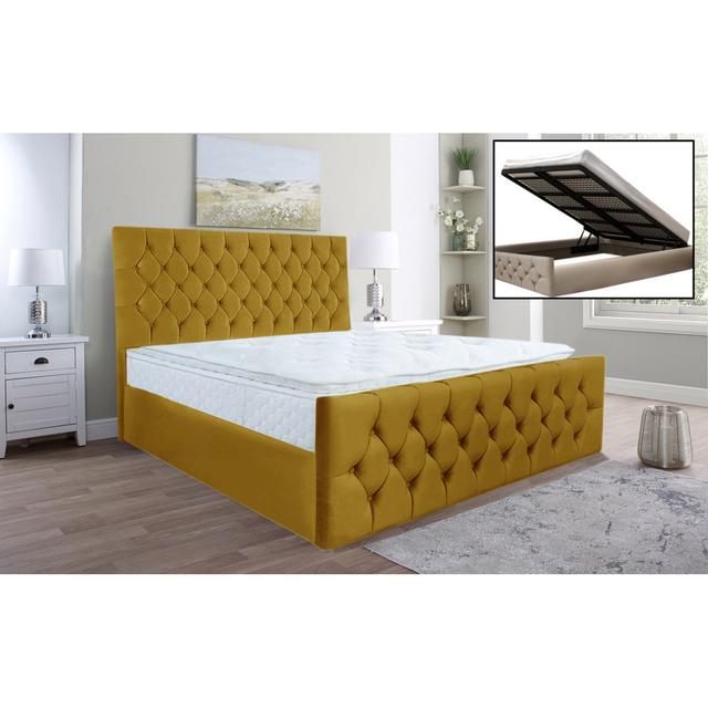 Daughtry Upholstered Storage Bed Mercer41 Size: Kingsize (5'), Colour: Turmeric on Productcaster.