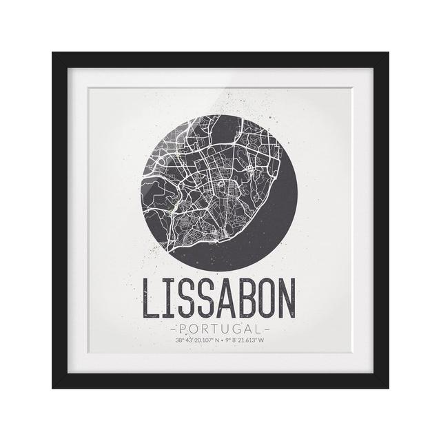 Retro Lisbon Street Map - Picture Frame Graphic Art Print on Paper East Urban Home Frame Options: Matt black, Size: 70cm H x 70cm W on Productcaster.