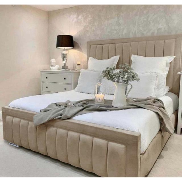 Alondrea Upholstered Panel Bed Canora Grey Size: Single (3'), Colour: Beige on Productcaster.