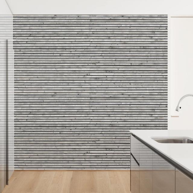 Wooden Wall with Narrow Black and White Strips 2.4m x 2.4m Textured Matt Peel & Stick Wall Mural East Urban Home on Productcaster.