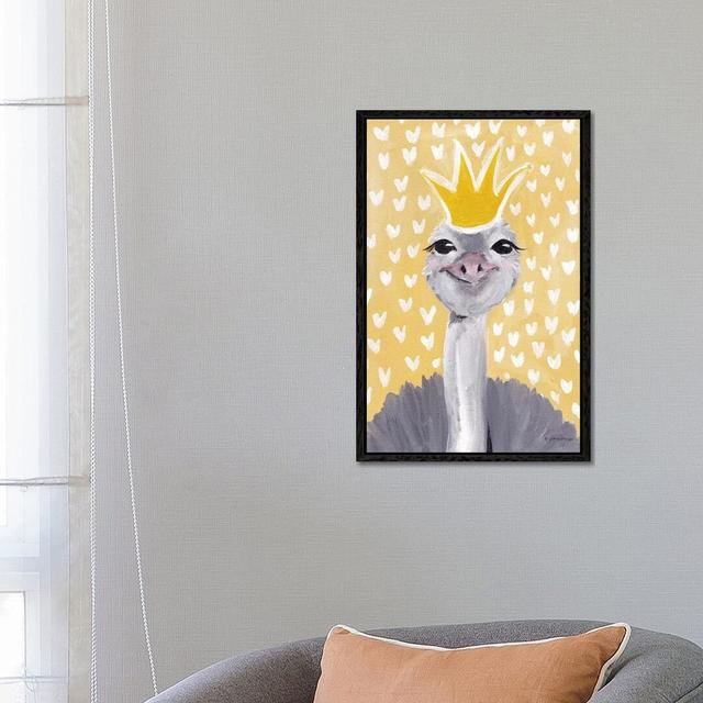 Princess Ostrich - Print on Canvas Happy Larry Size: 66.04cm H x 45.72cm W x 3.81cm D, Format: Black Framed on Productcaster.