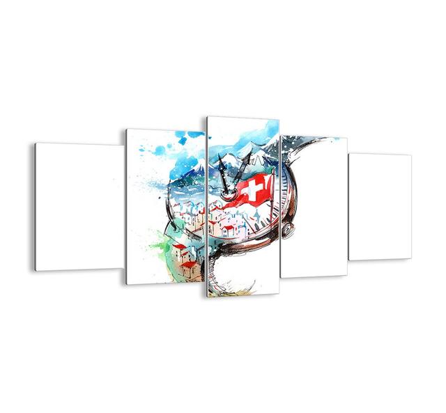 Swiss Spirit - 5 Piece Graphic Art Print Set on Glass Ebern Designs Size: 85cm H x 160cm W x 1.8cm D on Productcaster.