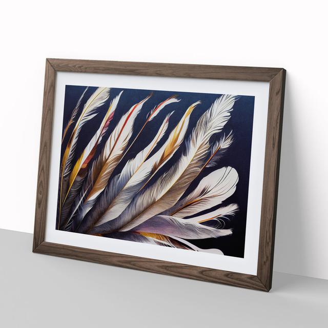 Euphoric Bird Feathers - Picture Frame Painting Latitude Vive Frame Colour: Walnut, Size: 34cm H x 46cm W x 2cm D on Productcaster.