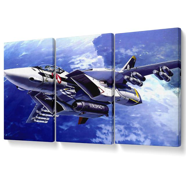 Macross Fighter - 3 Piece Wrapped Canvas Graphic Art Williston Forge Size: 142.2cm H x 304.8cm W on Productcaster.