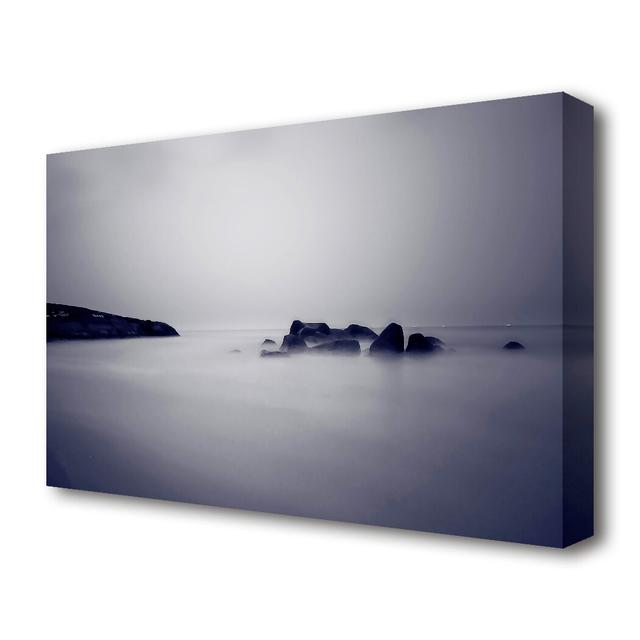 Lilac Foggy Rocks Seascape - Wrapped Canvas Photograph Print East Urban Home Size: 66 cm H x 101.6 cm W on Productcaster.