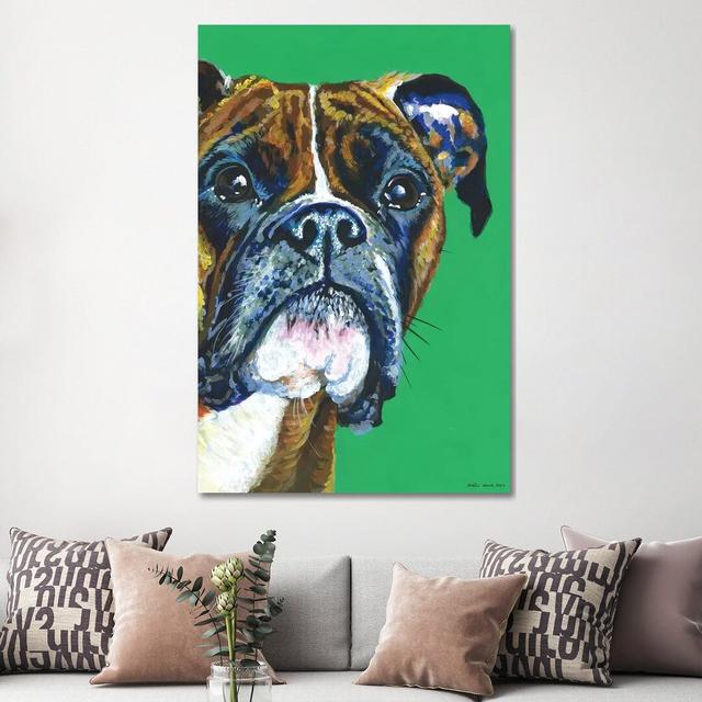 Boxer on Emerald by Kirstin Wood - Painting Print on Canvas Latitude Run Format: Wrapped Canvas, Size: 152.4cm H x 101.6cm W x 3.81cm D on Productcaster.