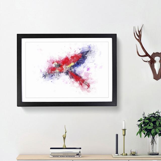 Scarlet Macaw Parrot in Flight in Abstract - Picture Frame Painting Print East Urban Home Size: 48cm H x 65cm W x 2cm D, Frame Option: Black Framed on Productcaster.