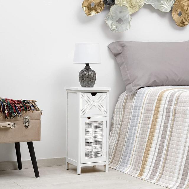 Highland Dunes Grey Wooden Bedside Table 1 Drawer And A White Door. Practical And Designer Bedroom Cabinet 25X25x59.5Cm Highland Dunes Colour: White on Productcaster.