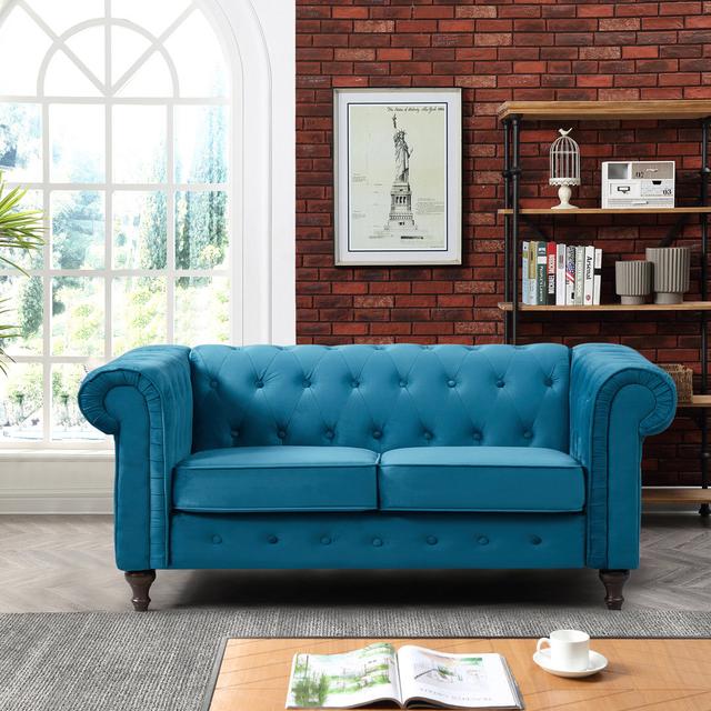 Aliso Upholstered Sofa Rosdorf Park Size: 87cm H x 153cm W x 85cm D, Upholstery Colour: Teal on Productcaster.