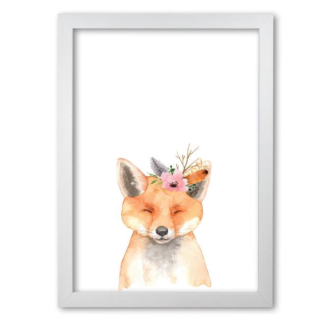 Forest Friends, Floral Cute Fox - Painting East Urban Home Format: White Grain Frame, Size: 42 cm H x 30 cm W x 5 cm D on Productcaster.