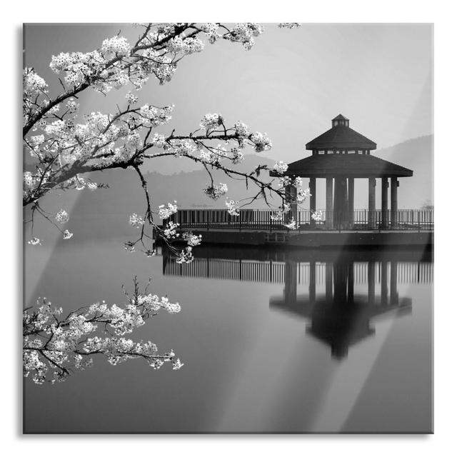 Cherry Blossom by a Lake - Unframed Photograph on Glass Rosalind Wheeler Size: 70cm H x 70cm W x 0.4cm D on Productcaster.