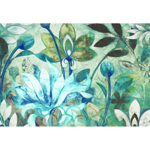 Blue and Silver Flowers Two - Wrapped Canvas Art Prints ClassicLiving Size: 81cm H x 122cm W x 3.8cm D on Productcaster.