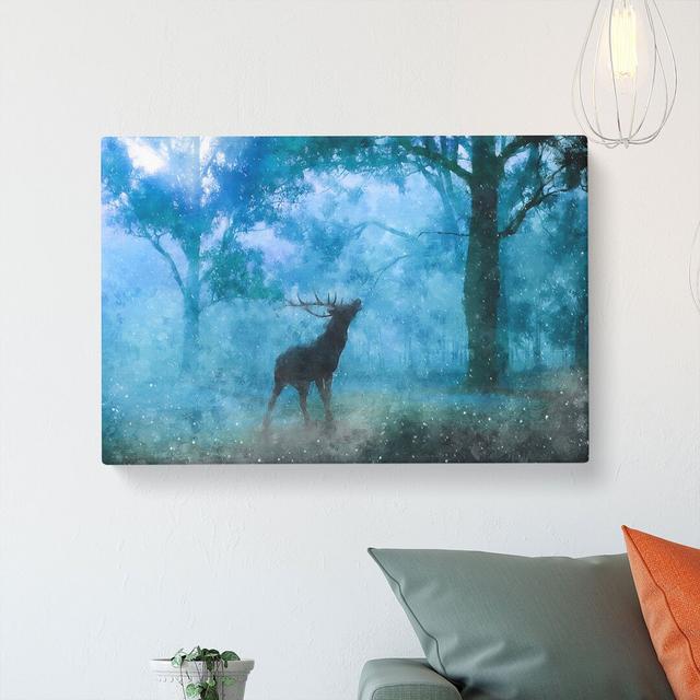 Deer Stag In A Blue Forest - Wrapped Canvas Painting East Urban Home Size: 60cm H x 91cm W x 3cm D on Productcaster.