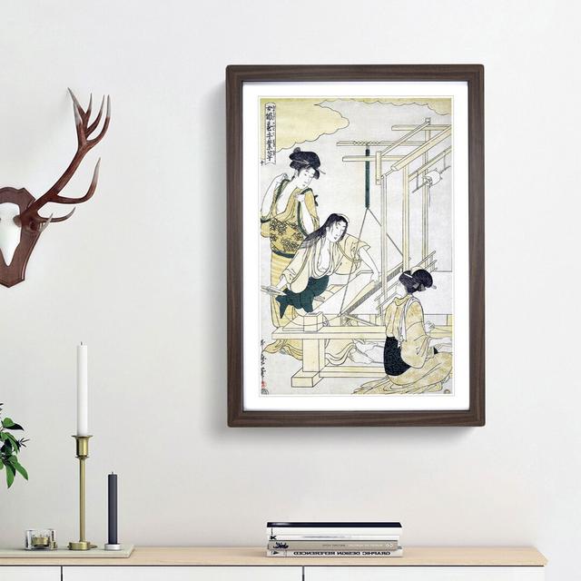 Women Weaving Silk by Kitagawa Utamaro - Picture Frame Painting Print East Urban Home Frame Option: Walnut Framed, Size: 65cm H x 48cm W x 2cm D on Productcaster.