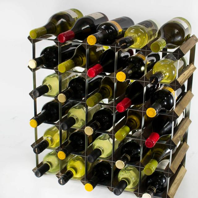 Candace Floor Wine Bottle Rack Williston Forge Finish: Walnut Stained Pine / Galvanised Steel on Productcaster.