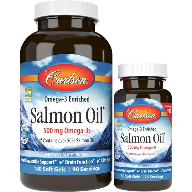 Carlson Labs Salmon Oil 500mg 180 Softgels Plus 50 Softgels Free on Productcaster.