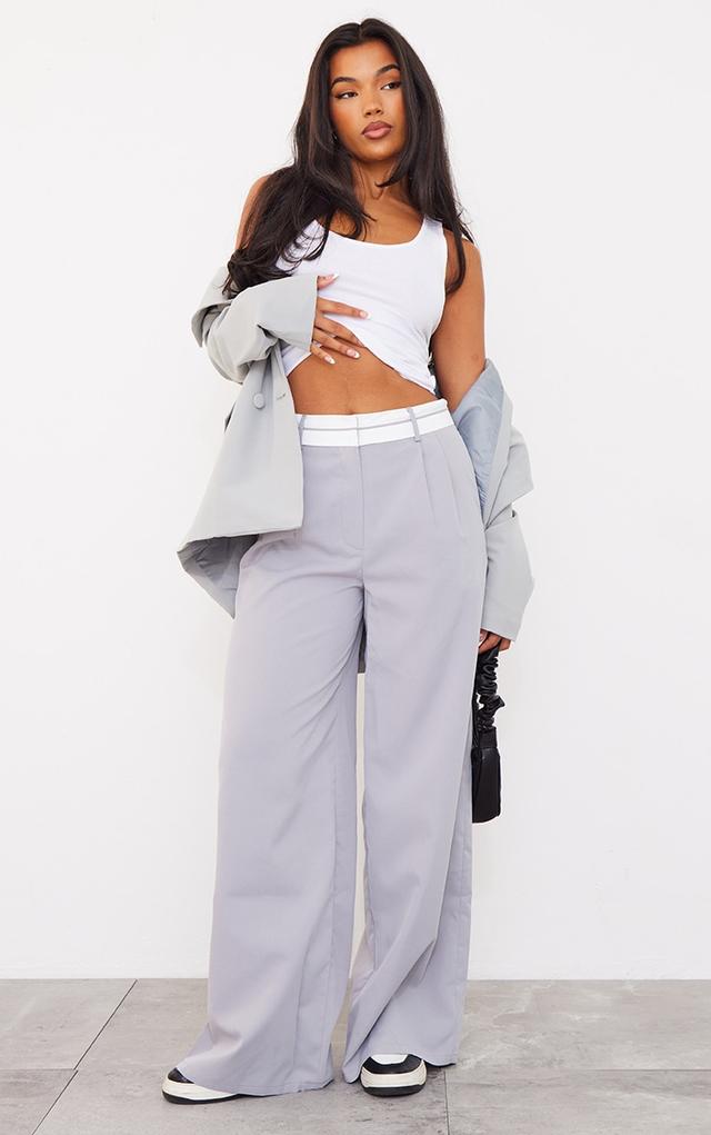 Light Grey Turn Over Waist Straight Leg Trousers on Productcaster.