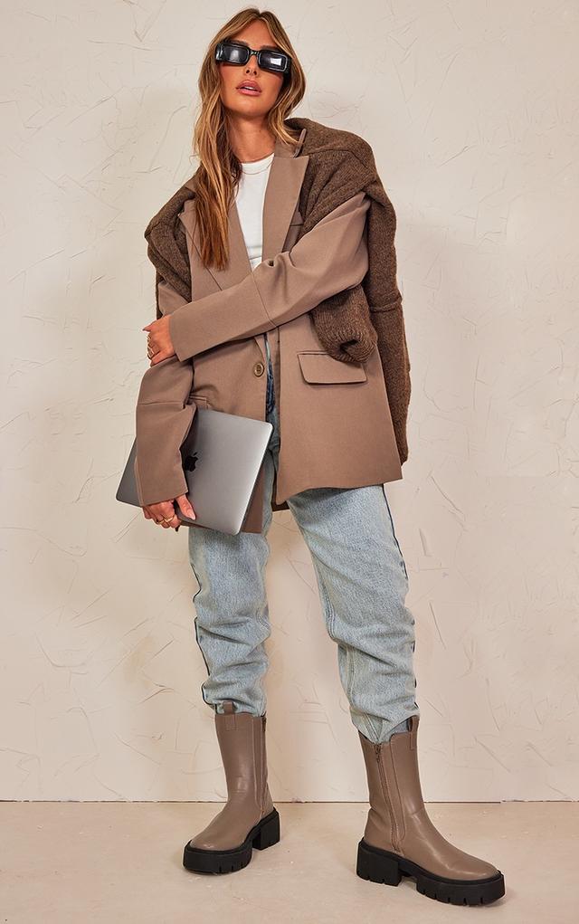 Taupe Boxy Oversized Drop Shoulder Dad Blazer on Productcaster.