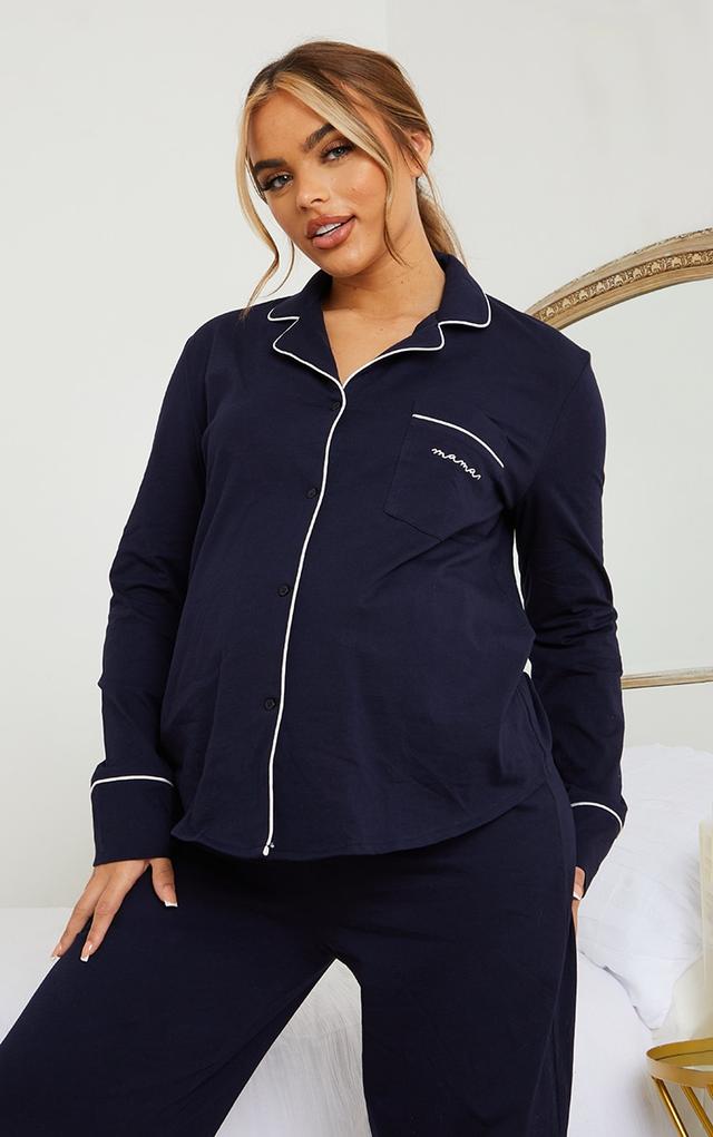 Maternity Navy Mama Long Sleeve PJ Top on Productcaster.